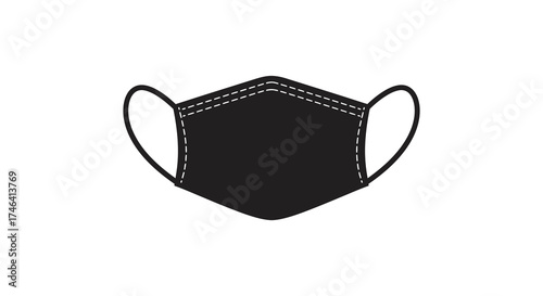 Simple black face mask icon for health protection and air quality prevention against invisible threats silhouette