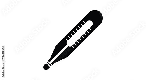 Classic glass thermometer icon measuring temperature health diagnostic tool medical instrument health care symbol silhouette