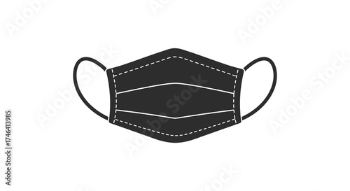Simple black face mask icon with elastic ear loops for personal protection and hygiene against airborne illnesses silhouette
