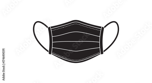Disposable medical face mask isolated graphic element symbol of health protection and safety measures silhouette