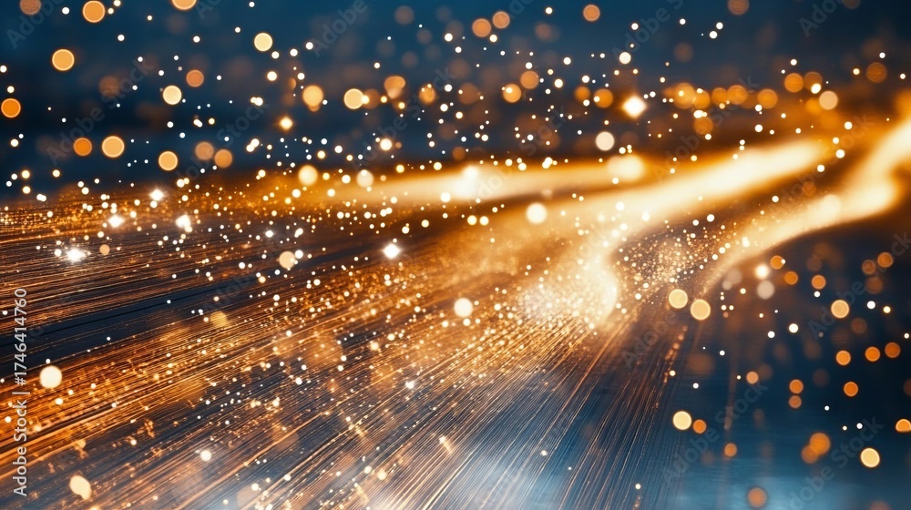 Obraz premium Abstract Golden Sparkle Trails with Motion Blur and Glowing Effects for Festive Background Design