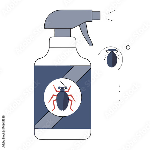 Pest control spray bottle with bug icon and spraying action  