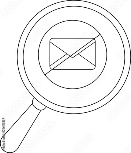 A magnifying glass overlays a stylized envelope crossed out by a line suggesting a search or cancellation