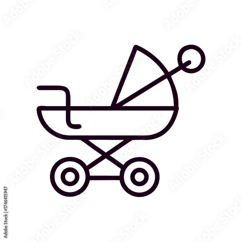 Stroller icon in minimalist style with simple line art design  
