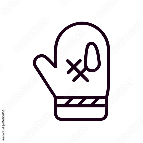 Simple oven mitt icon with crossed-out design and striped base  
