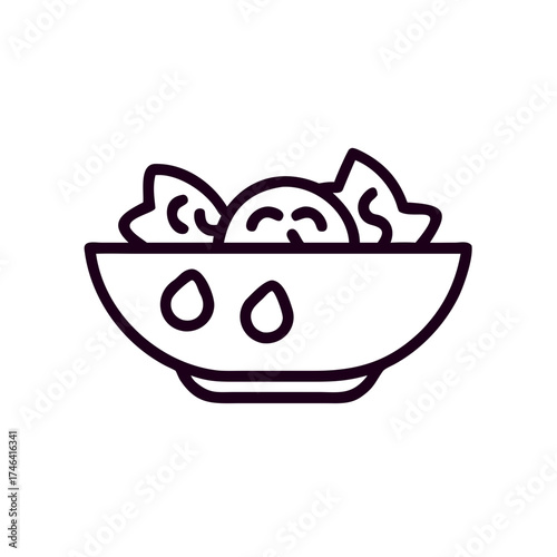 Salad bowl with fresh vegetables and dressing icon concept  
