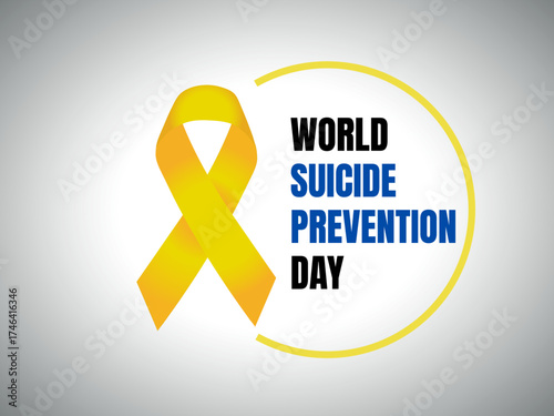 Yellow awareness ribbon and semicircle with “World Suicide Prevention Day” text. Minimal vector design for mental health awareness, poster, or social campaign.
