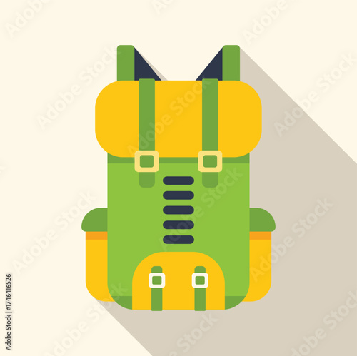 Backpack designed for outdoor activities, featuring buckles, straps, and multiple compartments