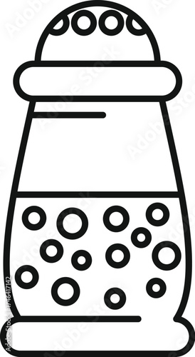 Salt or pepper shaker with multiple holes showing seasoning inside, line drawing