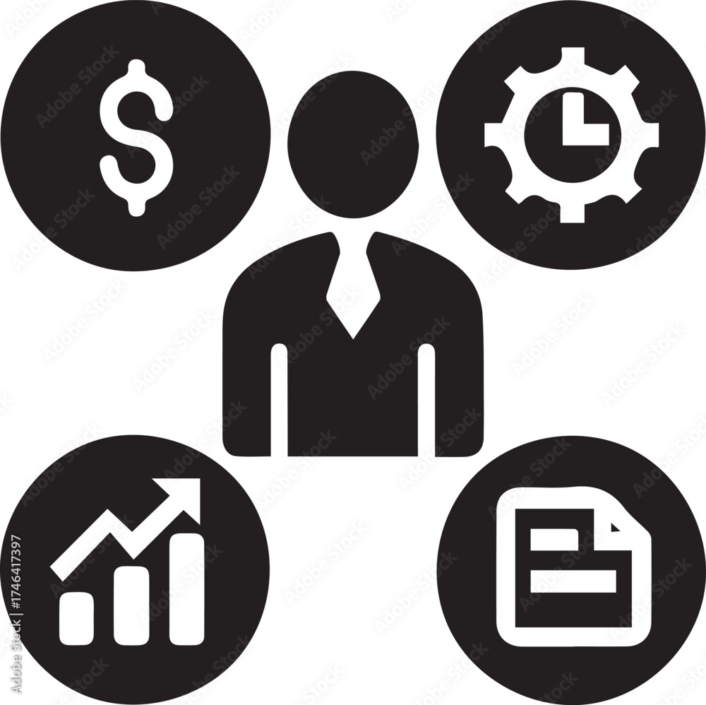 Fototapeta premium Business management icons representing finance time growth and documents