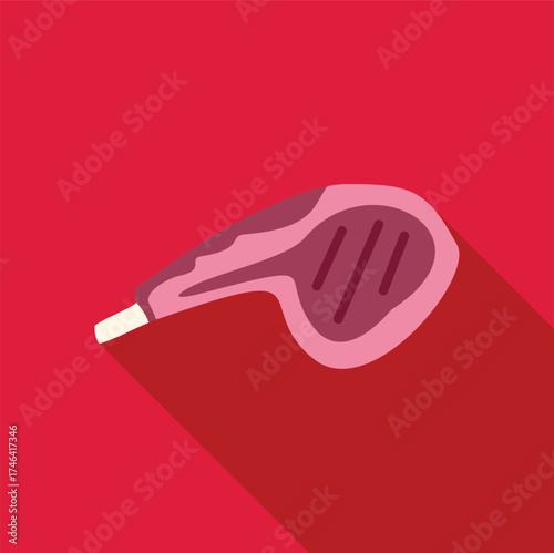 Delicious grilled lamb chop, showcasing grill marks, presented on a vibrant red backdrop, ideal for food and restaurant related visuals