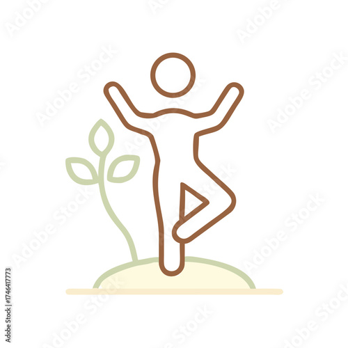 Person practicing tree pose yoga with a small plant nearby  