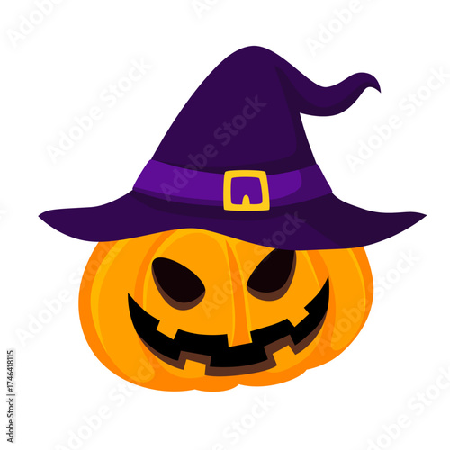 Halloween pumpkin with witch hat