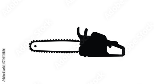 Silhouette of a powerful chainsaw tool for wood cutting and forestry work isolated on a clean background silhouette
