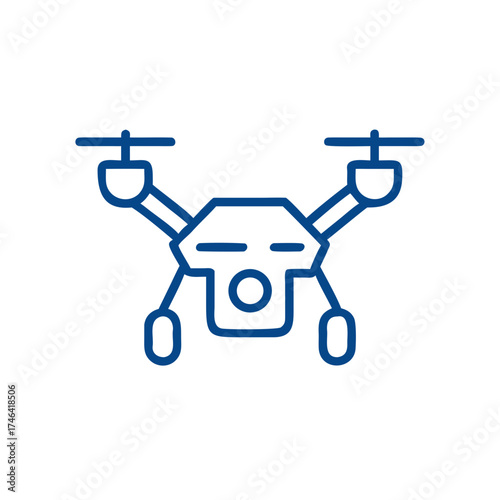 Drone icon in blue line art style on white background  