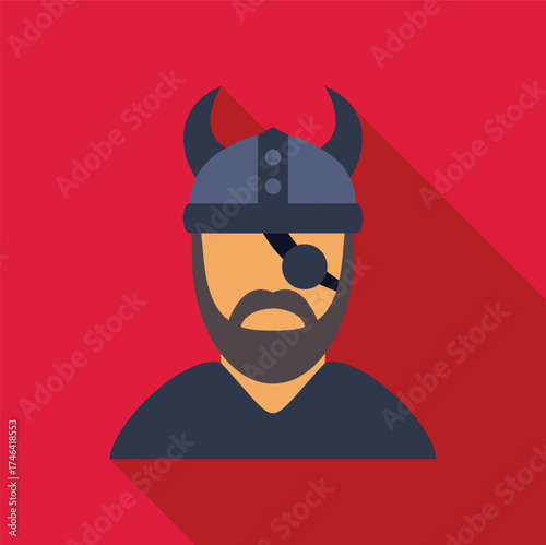 Flat design illustration of a viking warrior with an eye patch, perfect for history or fantasy projects