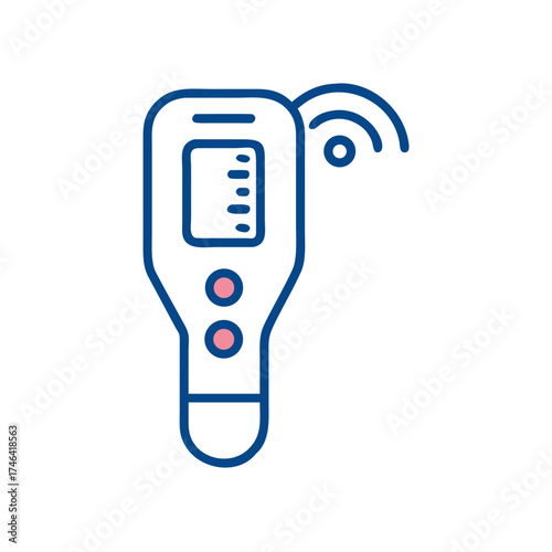 Infrared thermometer tool with display and buttons in flat design  