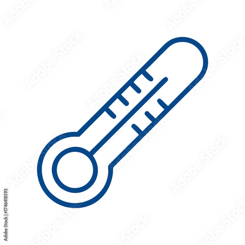 Simple thermometer icon in blue outline design for temperature measurement  
