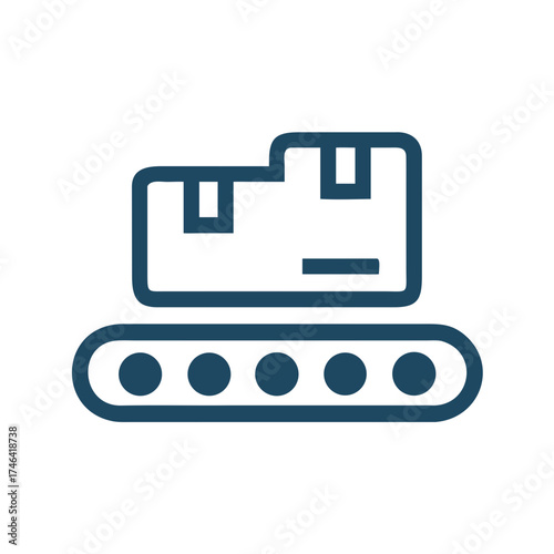 Conveyor belt with packages in simplified flat design icon  