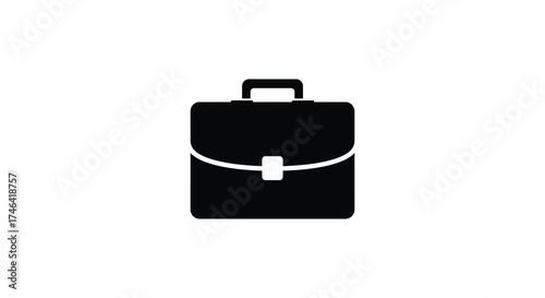 Modern black briefcase icon business travel luggage attache case symbol professional document carryall digital asset silhouette