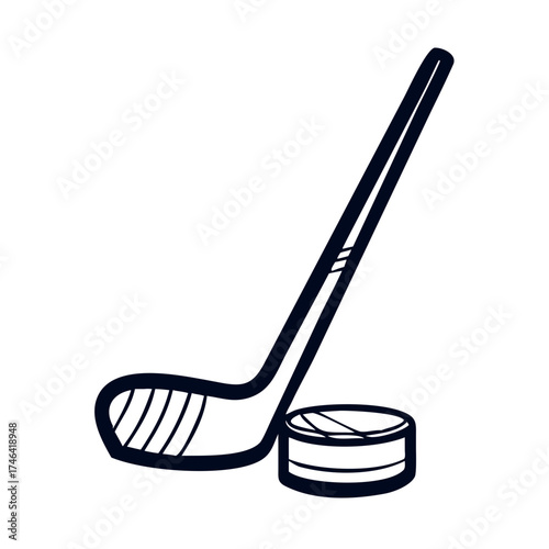 Hockey stick hitting a puck in a minimalist line art style  