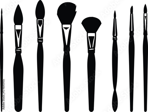 Collection of Brushes and Painting Tools Full Black Vector Silhouettes