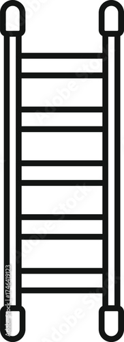 Simple black and white line drawing of a portable step ladder with eight steps, ideal for reaching high places
