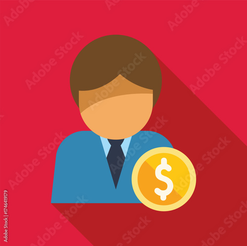 Businessman earning dollar coin, representing profitable business investment and financial success