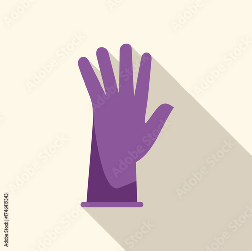 Open hand wearing purple glove casting a long shadow, ideal for safety, healthcare, and hygiene concepts