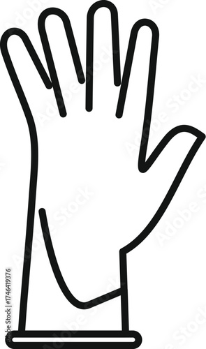 Protective cleaning glove, ensuring hygiene and safety during various tasks, featuring an open hand with five extended fingers