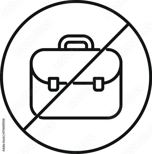 Simple, minimalist no briefcase sign representing the prohibition of work, business, or office related activities