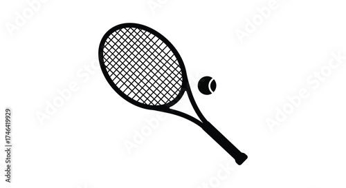 Classic tennis racquet and ball in motion ready for a powerful serve or return shot silhouette
