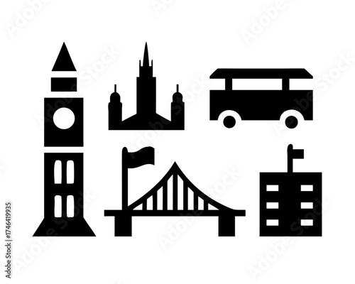 London landmarks silhouette for travel concept