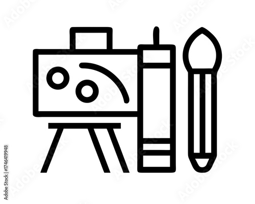 Line art illustration of art supplies