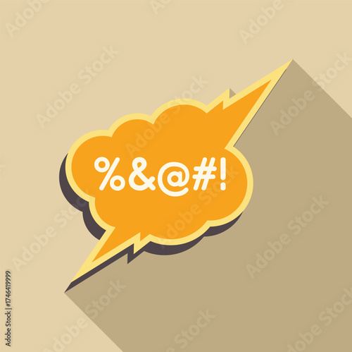Orange comic speech bubble with censored swear words, using symbols like percent , and , , and , expressing anger or frustration