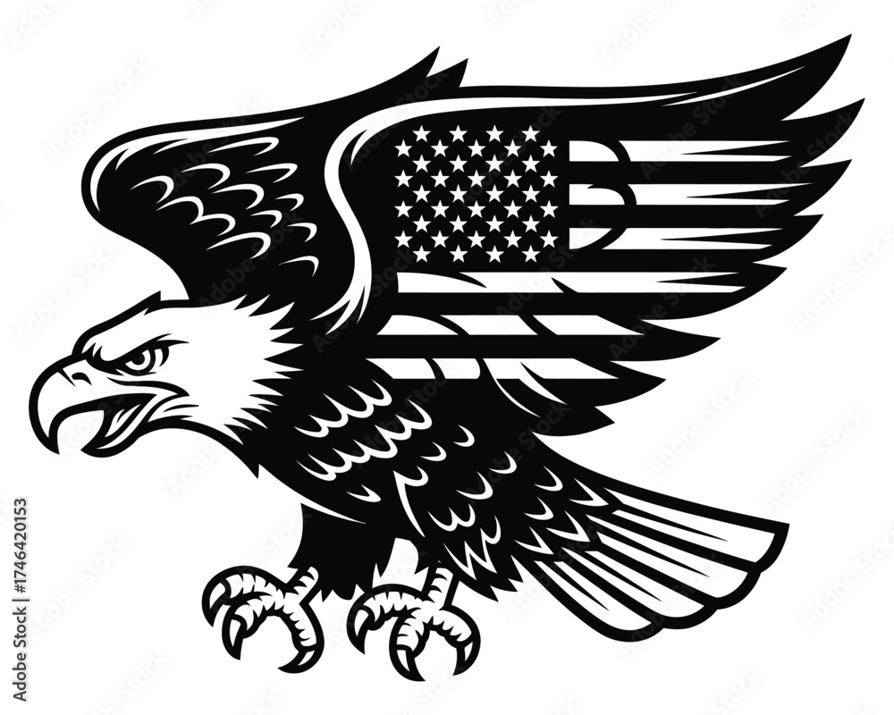 Obraz premium Illustration of a Patriotic Eagle with American Flag Design