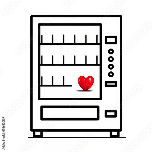 Saint Valentine vending machine with red heart symbolizing love and emotional generosity, minimalist concept art