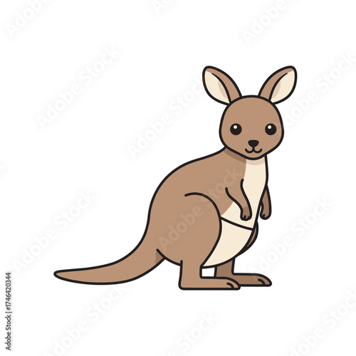Flat vector illustration of a brown kangaroo in side view, minimalist and clean design, isolated, perfect for children’s materials, wildlife education, and Australian themed art