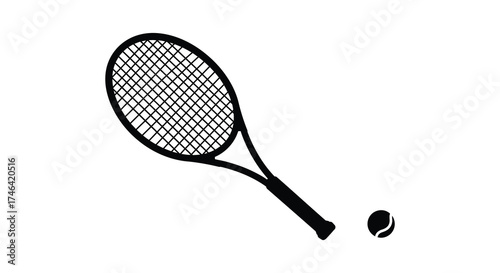 Hand drawn tennis racket and ball sketch iconic sports equipment for active lifestyle and game play silhouette