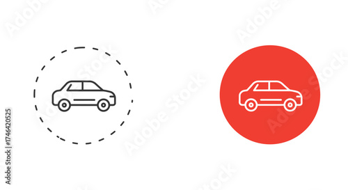 Automobile icons sedan outlines with circle backgrounds vector graphic elements
