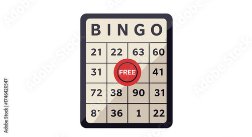 Bingo card illustration grid with numbers and free space for game