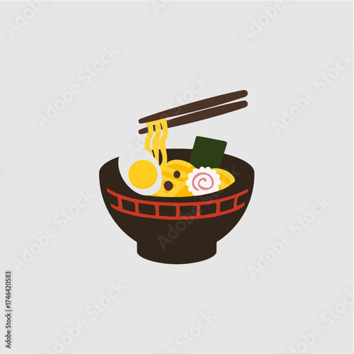 Vector illustration of ramen bowl with chopsticks in Japanese style m16.eps
