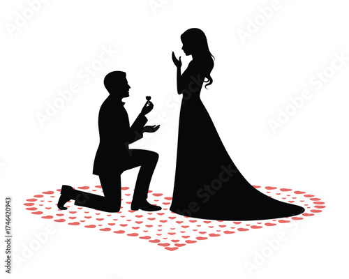 Romantic Proposal Man on Knee Offering Ring to Woman in Silhouette