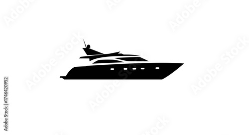 Black silhouette of luxury yacht isolated on white background