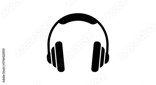 Black silhouette of headphones isolated on white background for audio concepts