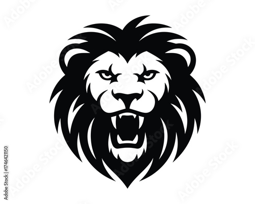 Fierce roaring lion head minimalist line art vector illustration
