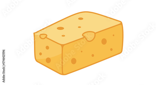Cartoon cheese block illustration isolated on white background with holes