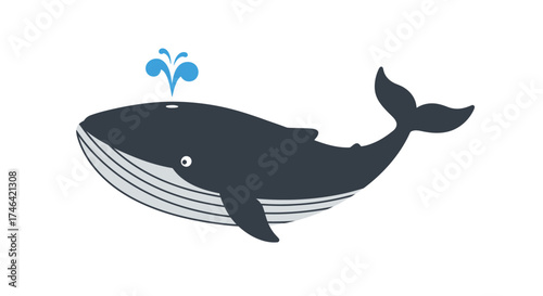 Cartoon illustration of a whale with water spout on a white background