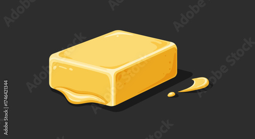 Cartoonish butter block on dark backdrop for culinary and design projects