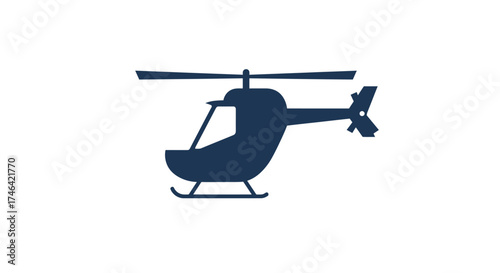 Dark blue helicopter silhouette on white background for transport concept